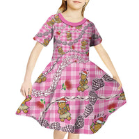 Pink Palaka Hawaii Mele Kalikimaka Kid Short Sleeve Dress Ohia Lehua Shell Leis Funny Gingerbread Santa - Polynesian Pride