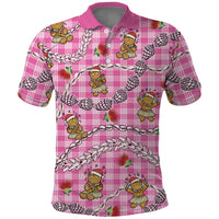 Pink Palaka Hawaii Mele Kalikimaka Polo Shirt Ohia Lehua Shell Leis Funny Gingerbread Santa LT14 Pink - Polynesian Pride