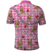 Pink Palaka Hawaii Mele Kalikimaka Polo Shirt Ohia Lehua Shell Leis Funny Gingerbread Santa LT14 - Polynesian Pride