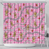 Pink Palaka Hawaii Mele Kalikimaka Shower Curtain Ohia Lehua Shell Leis Funny Gingerbread Santa - Polynesian Pride