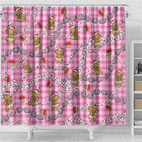 Pink Palaka Hawaii Mele Kalikimaka Shower Curtain Ohia Lehua Shell Leis Funny Gingerbread Santa - Polynesian Pride