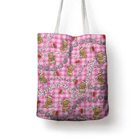 Pink Palaka Hawaii Mele Kalikimaka Tote Bag Ohia Lehua Shell Leis Funny Gingerbread Santa - Polynesian Pride