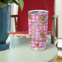 Pink Palaka Hawaii Mele Kalikimaka Tumbler Cup Ohia Lehua Shell Leis Funny Gingerbread Santa - Polynesian Pride