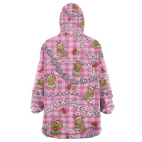 Pink Palaka Hawaii Mele Kalikimaka Wearable Blanket Hoodie Ohia Lehua Shell Leis Funny Gingerbread Santa - Polynesian Pride