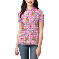 Pink Palaka Hawaii Mele Kalikimaka Women Polo Shirt Ohia Lehua Shell Leis Funny Gingerbread Santa - Polynesian Pride