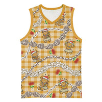 Gold Palaka Hawaii Mele Kalikimaka Basketball Jersey Ohia Lehua Shell Leis Funny Gingerbread Santa - Polynesian Pride