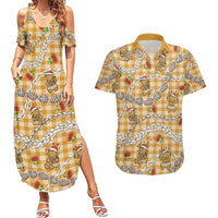 Gold Palaka Hawaii Mele Kalikimaka Couples Matching Summer Maxi Dress and Hawaiian Shirt Ohia Lehua Shell Leis Funny Gingerbread Santa - Polynesian Pride