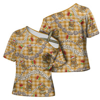 Gold Palaka Hawaii Mele Kalikimaka Cross Shoulder Shirt Ohia Lehua Shell Leis Funny Gingerbread Santa LT14 - Polynesian Pride