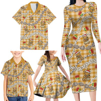 Gold Palaka Hawaii Mele Kalikimaka Family Matching Long Sleeve Bodycon Dress and Hawaiian Shirt Ohia Lehua Shell Leis Funny Gingerbread Santa - Polynesian Pride
