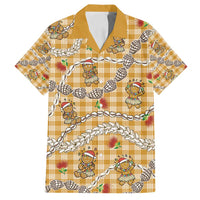 Gold Palaka Hawaii Mele Kalikimaka Family Matching Long Sleeve Bodycon Dress and Hawaiian Shirt Ohia Lehua Shell Leis Funny Gingerbread Santa - Polynesian Pride