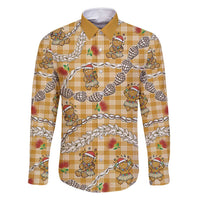 Gold Palaka Hawaii Mele Kalikimaka Family Matching Long Sleeve Bodycon Dress and Hawaiian Shirt Ohia Lehua Shell Leis Funny Gingerbread Santa - Polynesian Pride