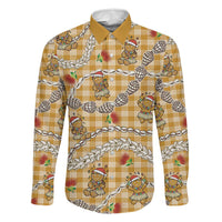 Gold Palaka Hawaii Mele Kalikimaka Family Matching Off The Shoulder Long Sleeve Dress and Hawaiian Shirt Ohia Lehua Shell Leis Funny Gingerbread Santa - Polynesian Pride