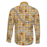 Gold Palaka Hawaii Mele Kalikimaka Family Matching Off The Shoulder Long Sleeve Dress and Hawaiian Shirt Ohia Lehua Shell Leis Funny Gingerbread Santa - Polynesian Pride