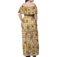 Gold Palaka Hawaii Mele Kalikimaka Family Matching Off Shoulder Maxi Dress and Hawaiian Shirt Ohia Lehua Shell Leis Funny Gingerbread Santa - Polynesian Pride