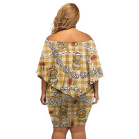 Gold Palaka Hawaii Mele Kalikimaka Family Matching Off Shoulder Short Dress and Hawaiian Shirt Ohia Lehua Shell Leis Funny Gingerbread Santa - Polynesian Pride