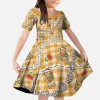 Gold Palaka Hawaii Mele Kalikimaka Family Matching Short Sleeve Bodycon Dress and Hawaiian Shirt Ohia Lehua Shell Leis Funny Gingerbread Santa - Polynesian Pride