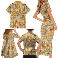 Gold Palaka Hawaii Mele Kalikimaka Family Matching Short Sleeve Bodycon Dress and Hawaiian Shirt Ohia Lehua Shell Leis Funny Gingerbread Santa - Polynesian Pride