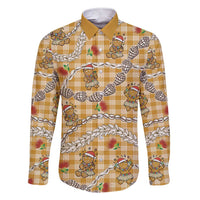 Gold Palaka Hawaii Mele Kalikimaka Family Matching Short Sleeve Bodycon Dress and Hawaiian Shirt Ohia Lehua Shell Leis Funny Gingerbread Santa - Polynesian Pride