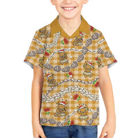 Gold Palaka Hawaii Mele Kalikimaka Family Matching Summer Maxi Dress and Hawaiian Shirt Ohia Lehua Shell Leis Funny Gingerbread Santa - Polynesian Pride