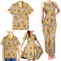 Gold Palaka Hawaii Mele Kalikimaka Family Matching Tank Maxi Dress and Hawaiian Shirt Ohia Lehua Shell Leis Funny Gingerbread Santa - Polynesian Pride