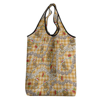 Gold Palaka Hawaii Mele Kalikimaka Grocery Bag Ohia Lehua Shell Leis Funny Gingerbread Santa - Polynesian Pride