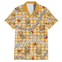 Gold Palaka Hawaii Mele Kalikimaka Hawaiian Shirt Ohia Lehua Shell Leis Funny Gingerbread Santa LT14 Gold - Polynesian Pride