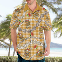 Gold Palaka Hawaii Mele Kalikimaka Hawaiian Shirt Ohia Lehua Shell Leis Funny Gingerbread Santa LT14 - Polynesian Pride