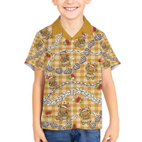 Gold Palaka Hawaii Mele Kalikimaka Hawaiian Shirt Ohia Lehua Shell Leis Funny Gingerbread Santa LT14 - Polynesian Pride