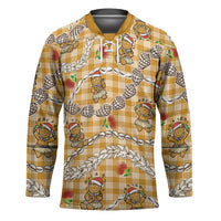 Gold Palaka Hawaii Mele Kalikimaka Hockey Jersey Ohia Lehua Shell Leis Funny Gingerbread Santa LT14 Unisex Gold - Polynesian Pride