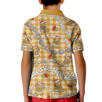 Gold Palaka Hawaii Mele Kalikimaka Kid Polo Shirt Ohia Lehua Shell Leis Funny Gingerbread Santa LT14 - Polynesian Pride
