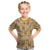 Gold Palaka Hawaii Mele Kalikimaka Kid T Shirt Ohia Lehua Shell Leis Funny Gingerbread Santa LT14 Gold - Polynesian Pride