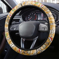 Gold Palaka Hawaii Mele Kalikimaka Steering Wheel Cover Ohia Lehua Shell Leis Funny Gingerbread Santa - Polynesian Pride