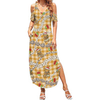 Gold Palaka Hawaii Mele Kalikimaka Summer Maxi Dress Ohia Lehua Shell Leis Funny Gingerbread Santa LT14 Women Gold - Polynesian Pride