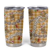 Gold Palaka Hawaii Mele Kalikimaka Tumbler Cup Ohia Lehua Shell Leis Funny Gingerbread Santa - Polynesian Pride