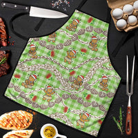 Green Palaka Hawaii Mele Kalikimaka Apron Ohia Lehua Shell Leis Funny Gingerbread Santa - Polynesian Pride