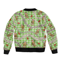 Green Palaka Hawaii Mele Kalikimaka Bomber Jacket Ohia Lehua Shell Leis Funny Gingerbread Santa - Polynesian Pride