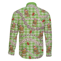Green Palaka Hawaii Mele Kalikimaka Family Matching Long Sleeve Bodycon Dress and Hawaiian Shirt Ohia Lehua Shell Leis Funny Gingerbread Santa - Polynesian Pride