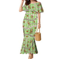Green Palaka Hawaii Mele Kalikimaka Family Matching Mermaid Dress and Hawaiian Shirt Ohia Lehua Shell Leis Funny Gingerbread Santa - Polynesian Pride