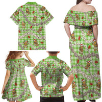 Green Palaka Hawaii Mele Kalikimaka Family Matching Off Shoulder Maxi Dress and Hawaiian Shirt Ohia Lehua Shell Leis Funny Gingerbread Santa - Polynesian Pride
