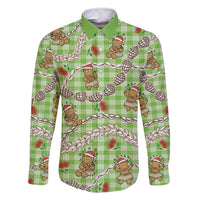 Green Palaka Hawaii Mele Kalikimaka Family Matching Off Shoulder Short Dress and Hawaiian Shirt Ohia Lehua Shell Leis Funny Gingerbread Santa - Polynesian Pride