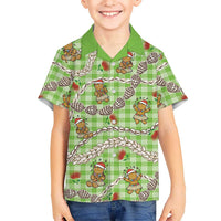 Green Palaka Hawaii Mele Kalikimaka Family Matching Summer Maxi Dress and Hawaiian Shirt Ohia Lehua Shell Leis Funny Gingerbread Santa - Polynesian Pride