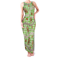 Green Palaka Hawaii Mele Kalikimaka Family Matching Tank Maxi Dress and Hawaiian Shirt Ohia Lehua Shell Leis Funny Gingerbread Santa - Polynesian Pride