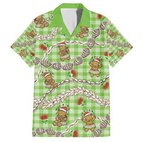 Green Palaka Hawaii Mele Kalikimaka Hawaiian Shirt Ohia Lehua Shell Leis Funny Gingerbread Santa LT14 Green - Polynesian Pride