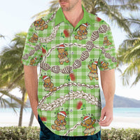 Green Palaka Hawaii Mele Kalikimaka Hawaiian Shirt Ohia Lehua Shell Leis Funny Gingerbread Santa LT14 - Polynesian Pride