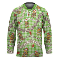 Green Palaka Hawaii Mele Kalikimaka Hockey Jersey Ohia Lehua Shell Leis Funny Gingerbread Santa LT14 Unisex Green - Polynesian Pride