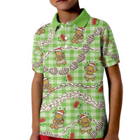 Green Palaka Hawaii Mele Kalikimaka Kid Polo Shirt Ohia Lehua Shell Leis Funny Gingerbread Santa - Polynesian Pride