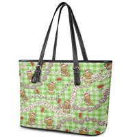 Green Palaka Hawaii Mele Kalikimaka Leather Tote Bag Ohia Lehua Shell Leis Funny Gingerbread Santa - Polynesian Pride