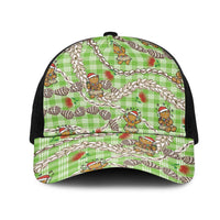 Green Palaka Hawaii Mele Kalikimaka Mesh Trucker Cap Ohia Lehua Shell Leis Funny Gingerbread Santa - Polynesian Pride