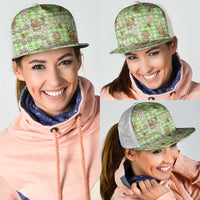 Green Palaka Hawaii Mele Kalikimaka Mesh Trucker Cap Ohia Lehua Shell Leis Funny Gingerbread Santa - Polynesian Pride