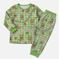 Green Palaka Hawaii Mele Kalikimaka Christmas Pajama Set Ohia Lehua Shell Leis Funny Gingerbread Santa - Polynesian Pride